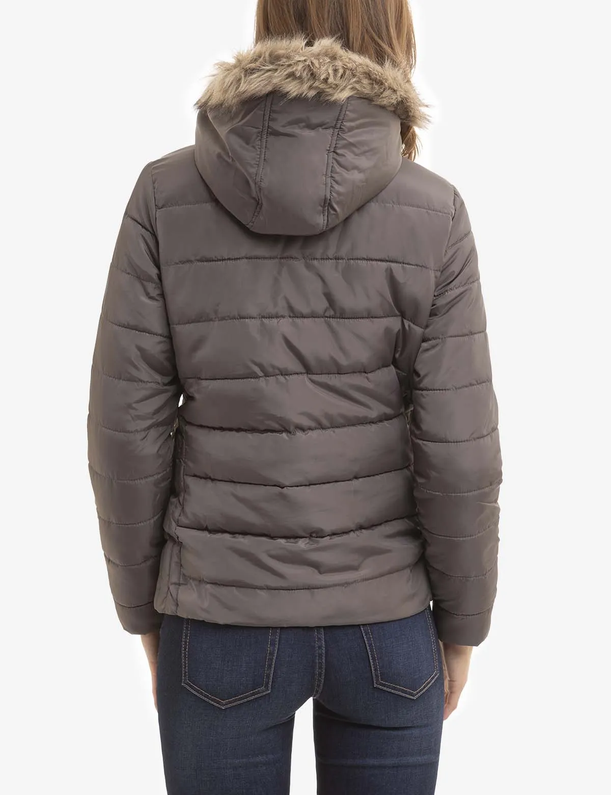 COZY FAUX FUR HOOEDED PUFFER JACKET