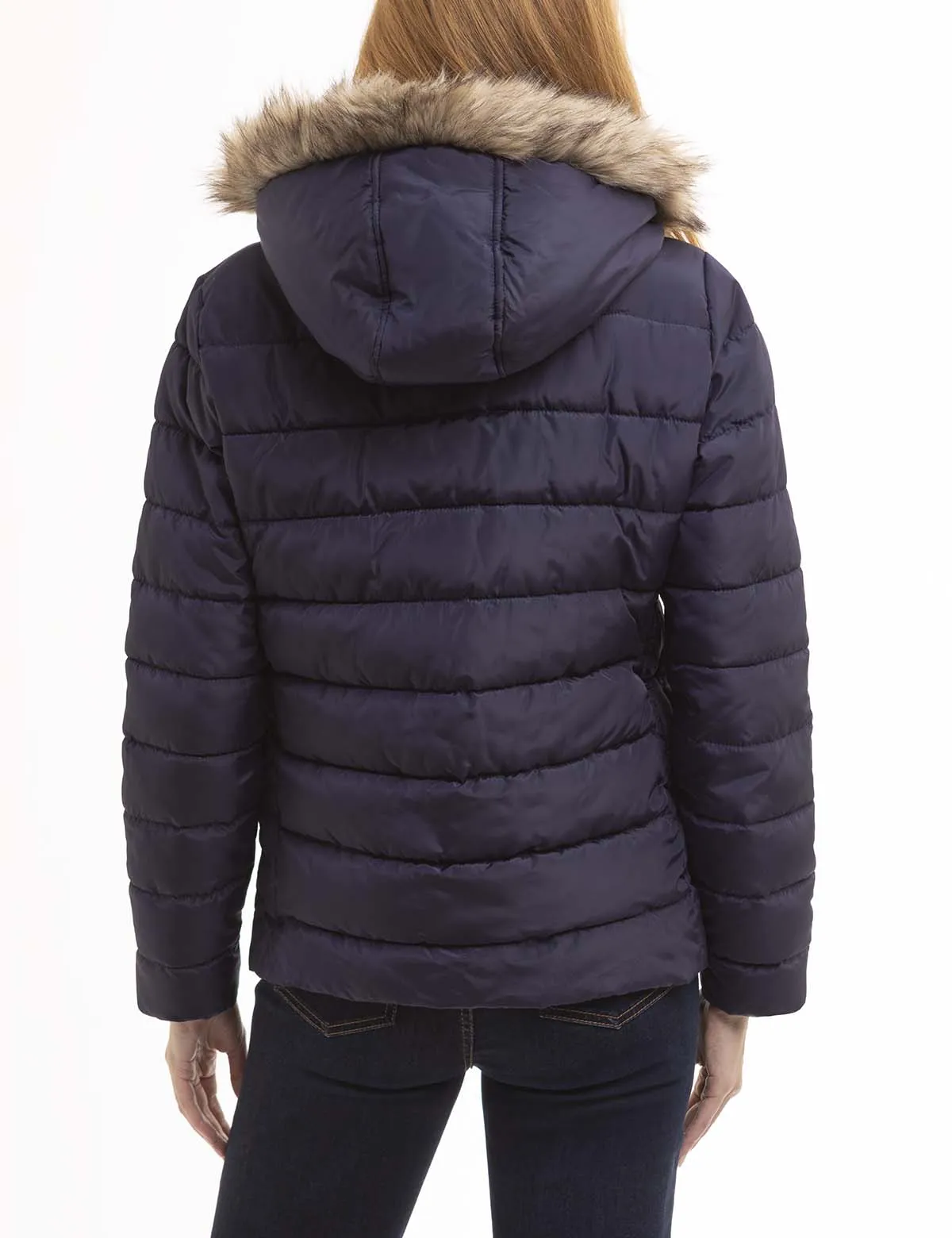 COZY FAUX FUR HOOEDED PUFFER JACKET