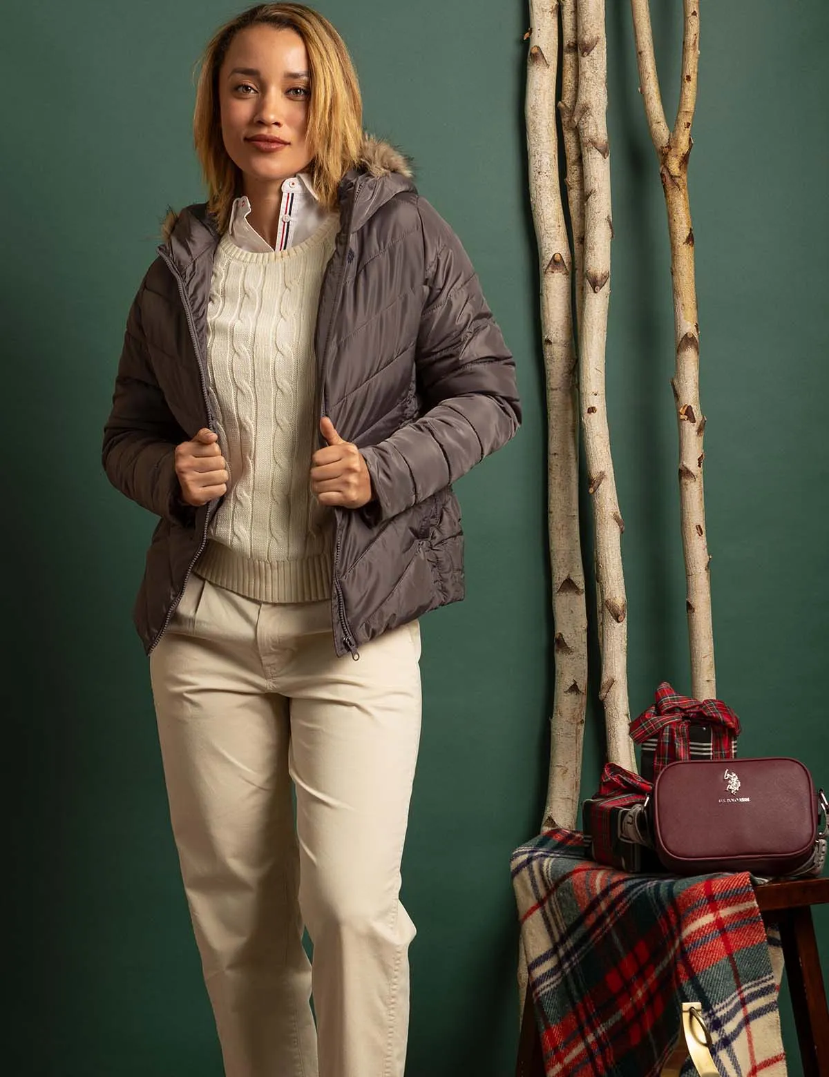 COZY FAUX FUR HOOEDED PUFFER JACKET