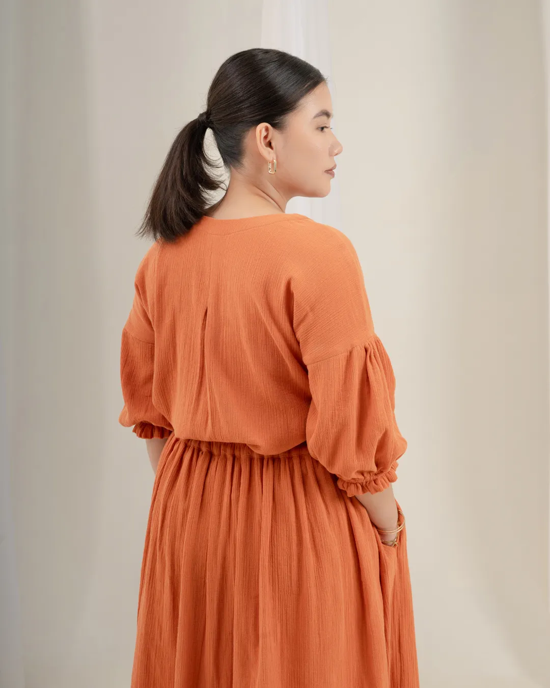 Daichi Organic Wrinkle Cotton Skirt & Top Set : Rust