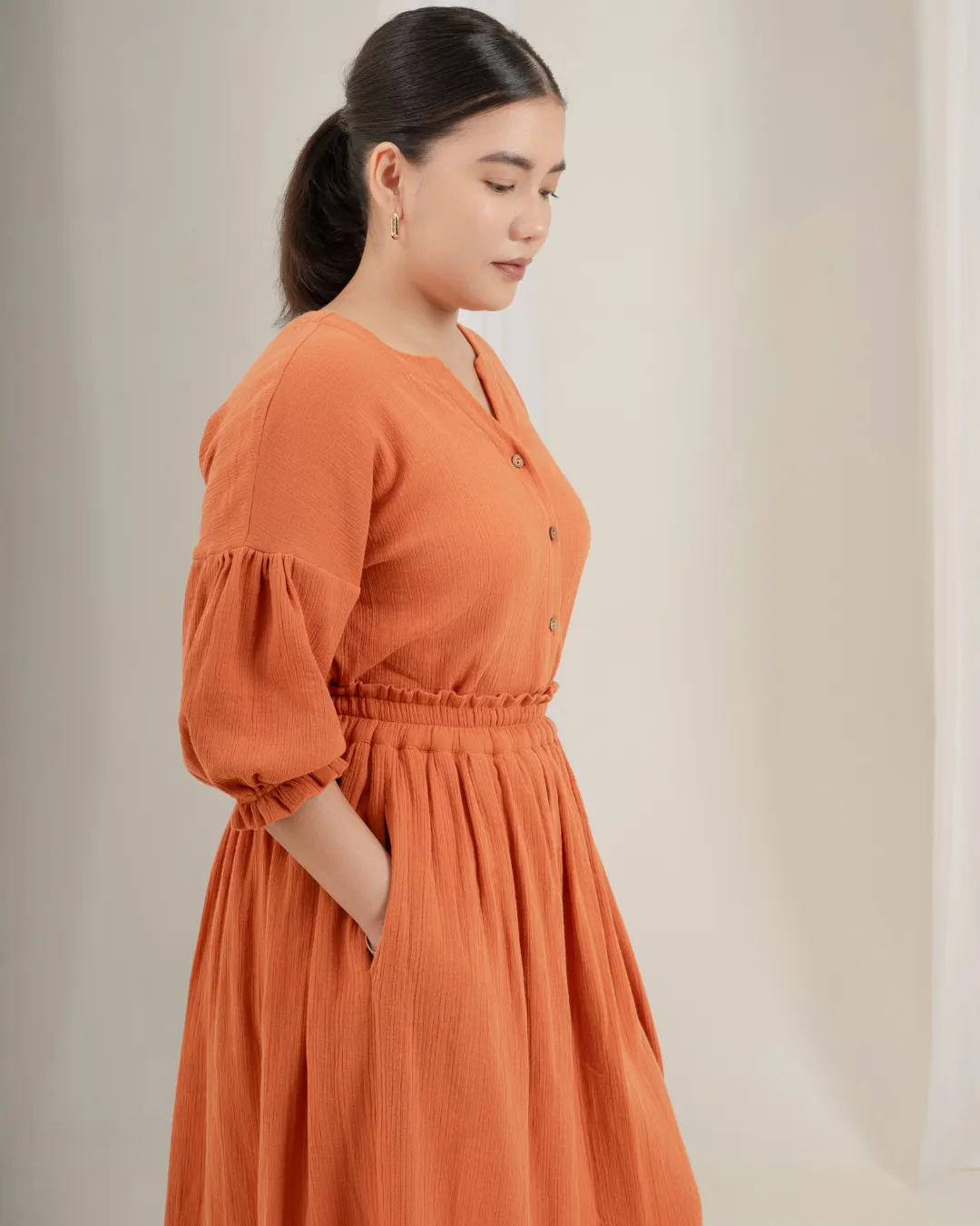 Daichi Organic Wrinkle Cotton Skirt & Top Set : Rust