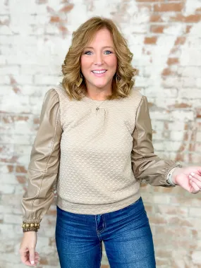Deana Leather Sleeve Textured Top - FINAL SALE