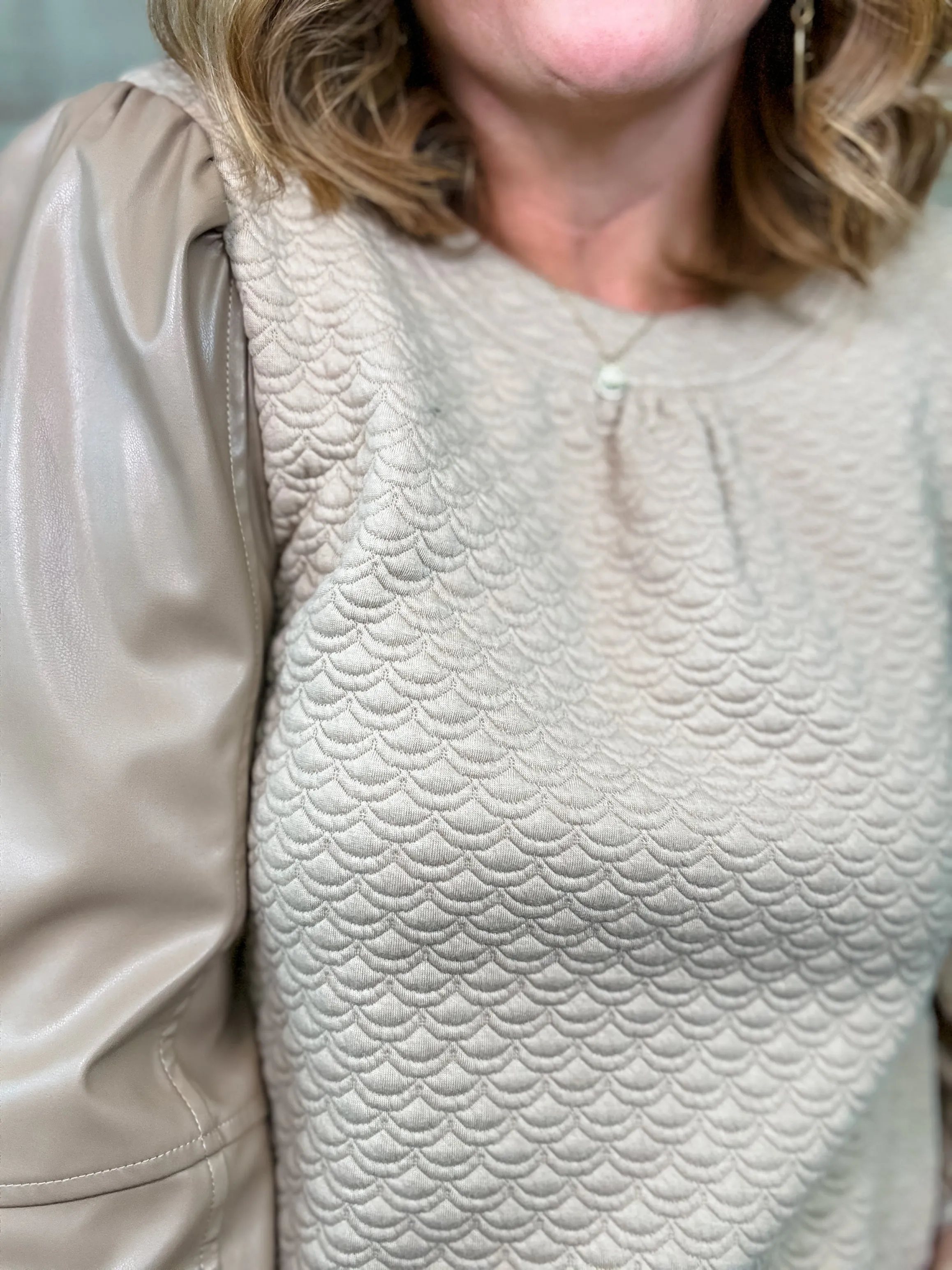 Deana Leather Sleeve Textured Top - FINAL SALE