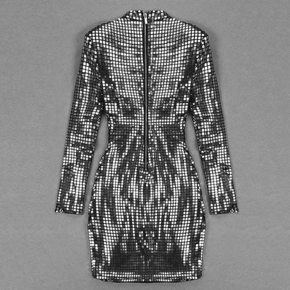 Disco Ball Long Sleeved Silver Dress