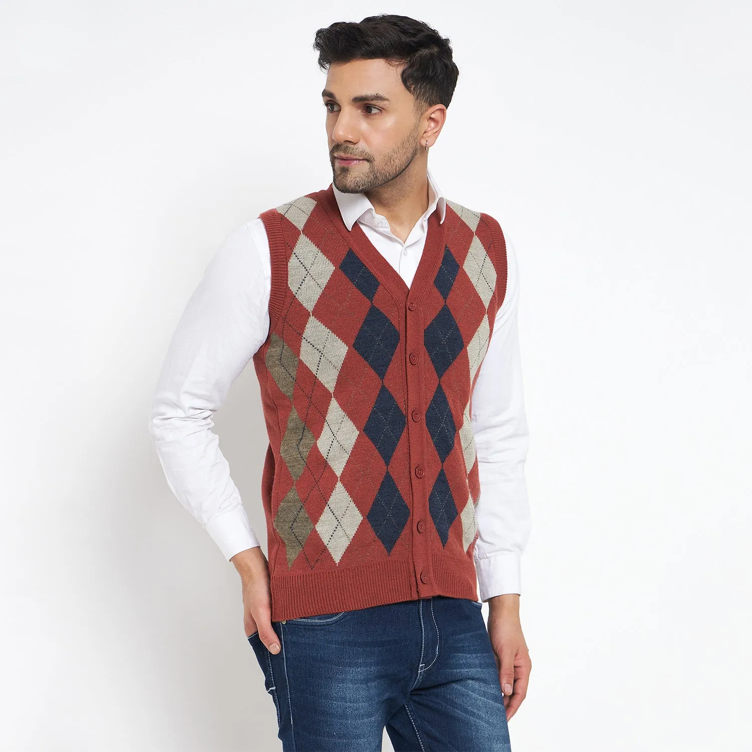 Duke Stardust Men Sleeveless V Neck Cardigan (SDS2166B)
