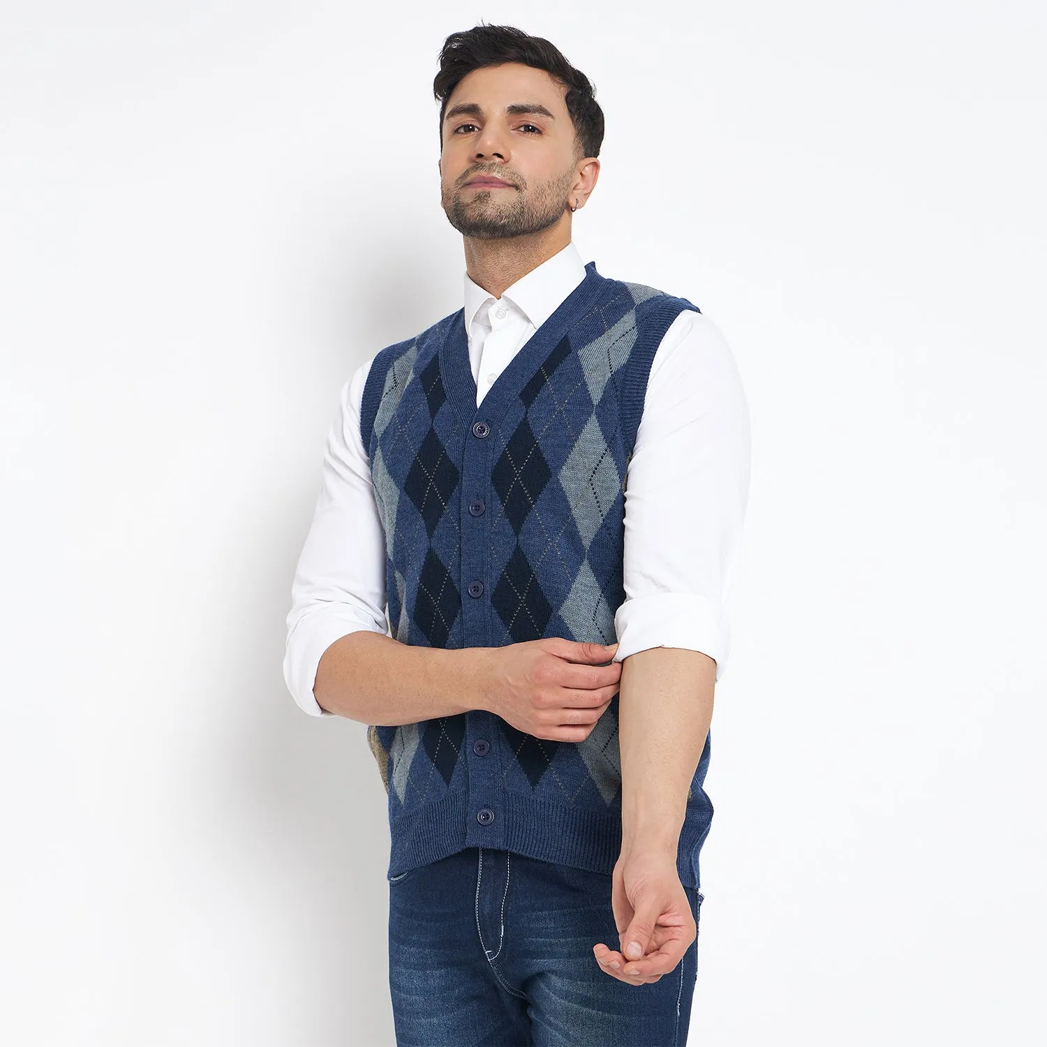 Duke Stardust Men Sleeveless V Neck Cardigan (SDS2166B)
