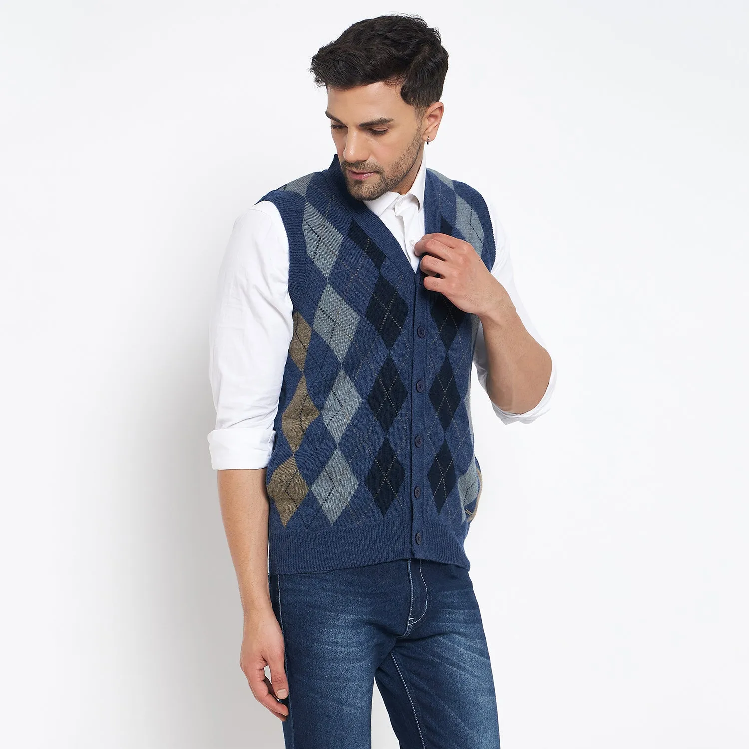 Duke Stardust Men Sleeveless V Neck Cardigan (SDS2166B)