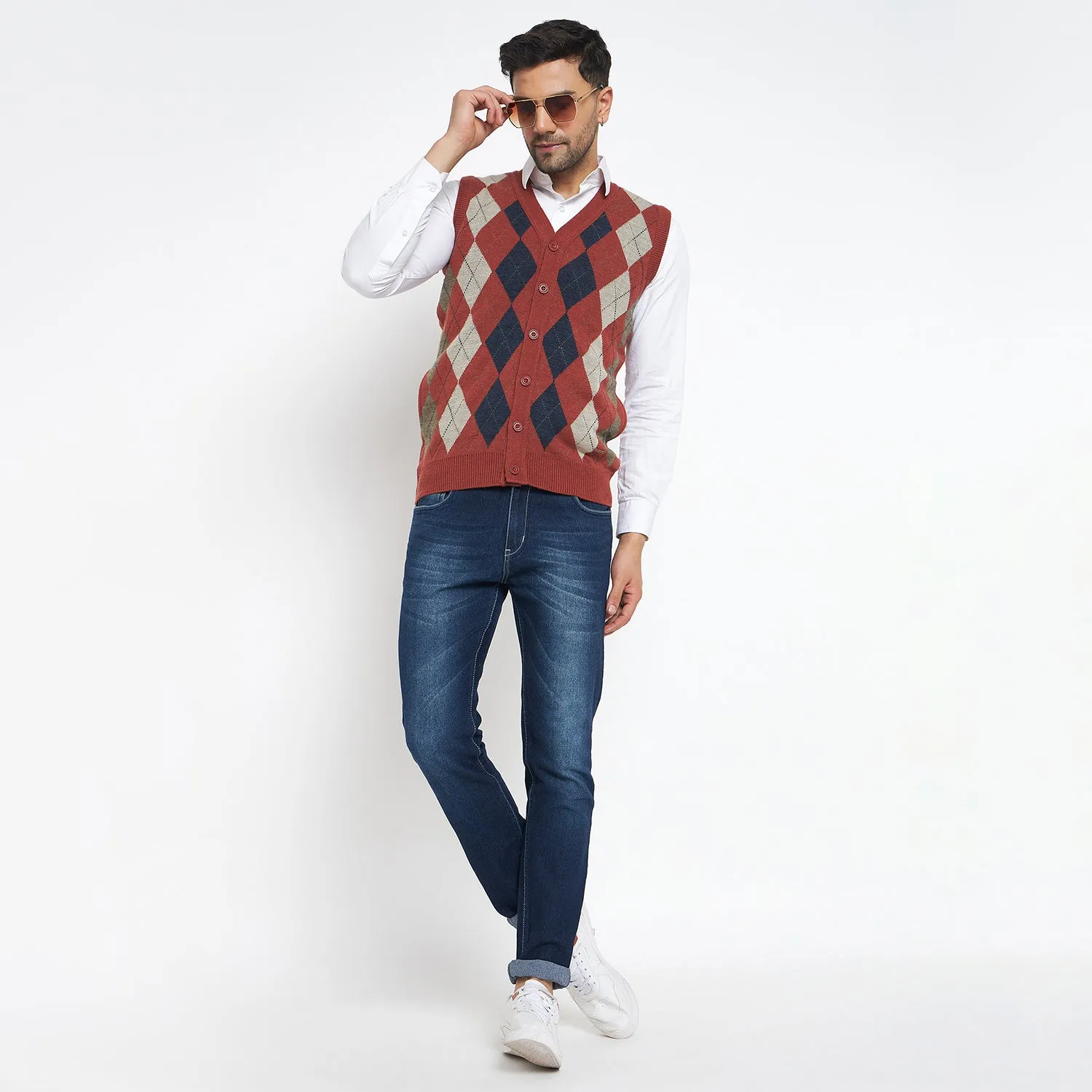 Duke Stardust Men Sleeveless V Neck Cardigan (SDS2166B)