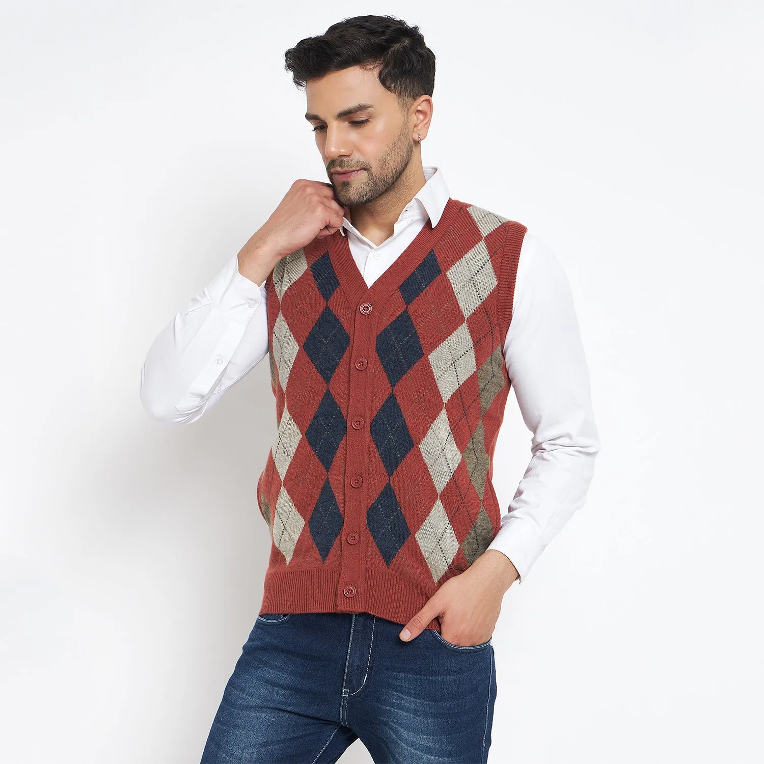 Duke Stardust Men Sleeveless V Neck Cardigan (SDS2166B)