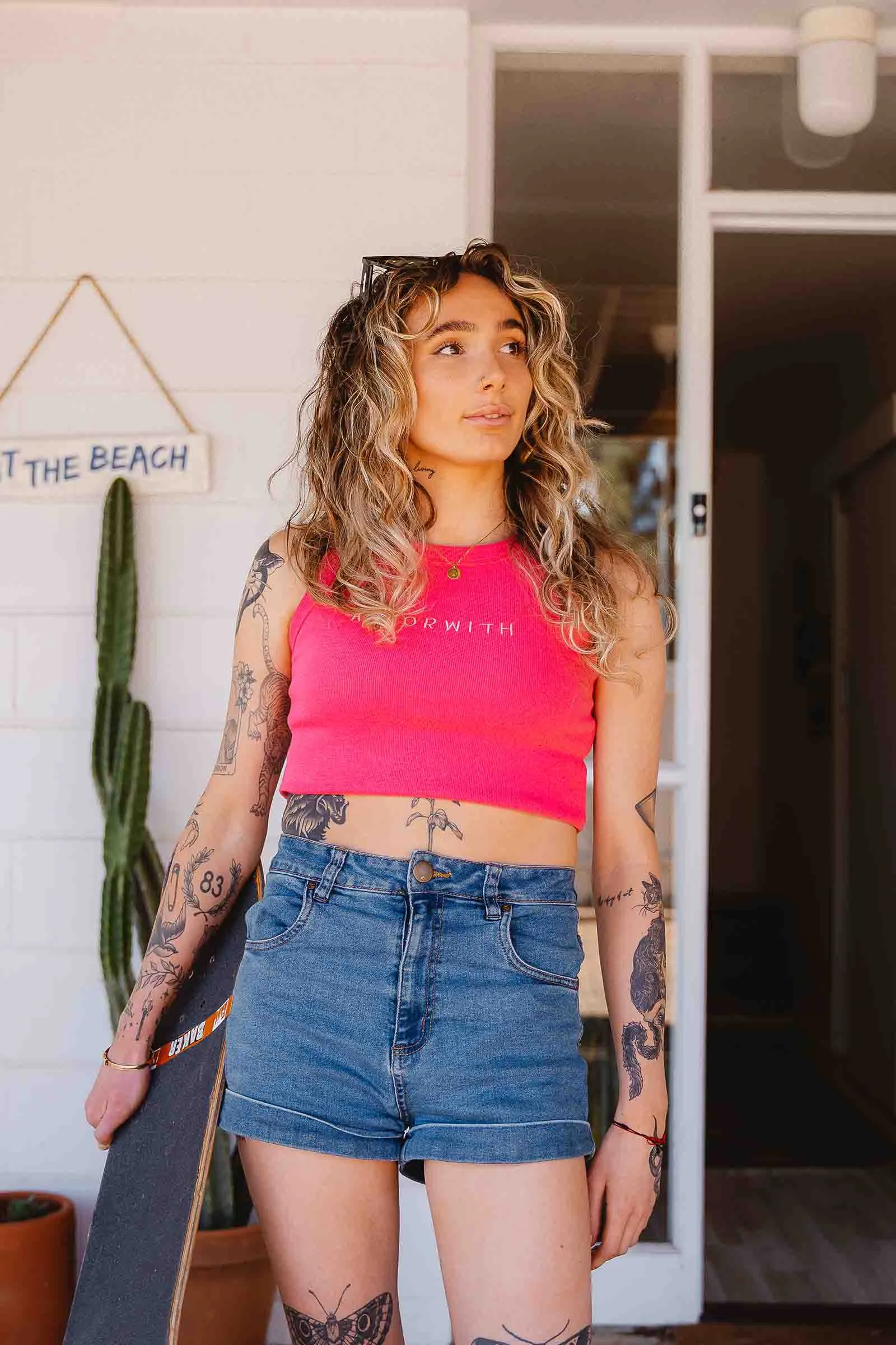 Family Ribbed Crop Tank Fuchsia