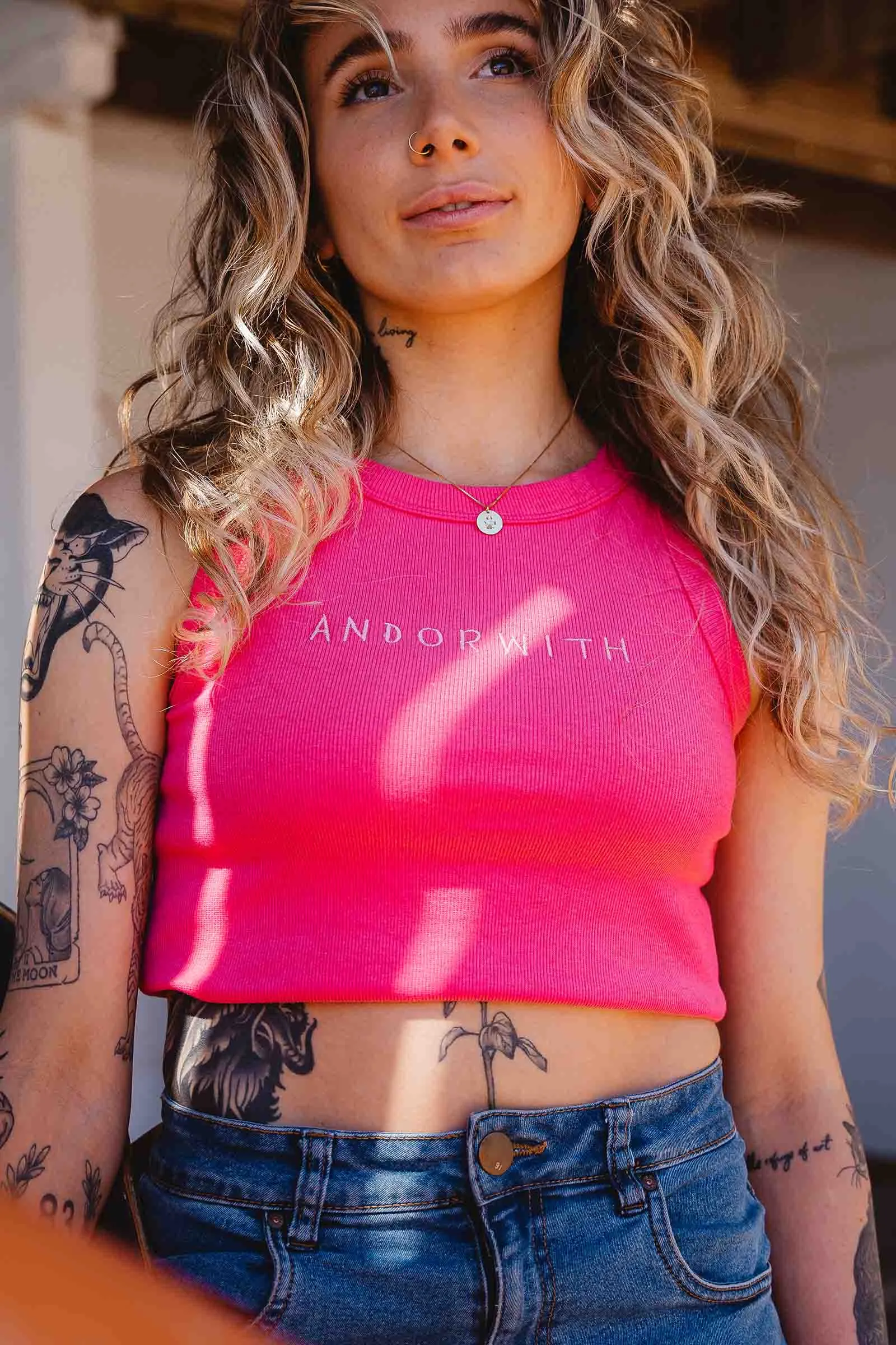 Family Ribbed Crop Tank Fuchsia