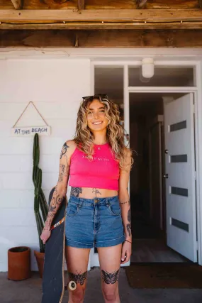 Family Ribbed Crop Tank Fuchsia
