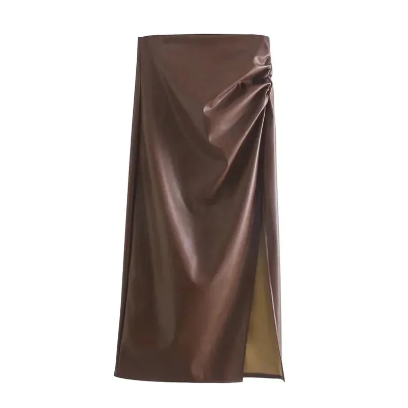 Faux Leather Split Skirt