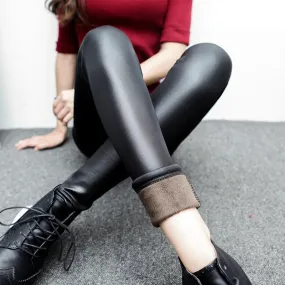 Female Casual Winter PU Leather Leggings