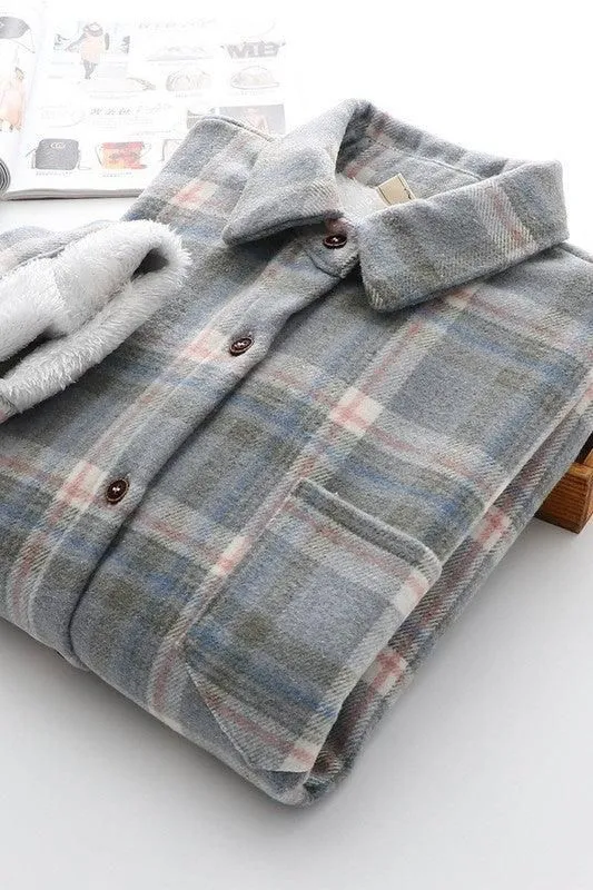FLEECE INNER WINTER WARM PLAID SHIRT FOR WOMEN