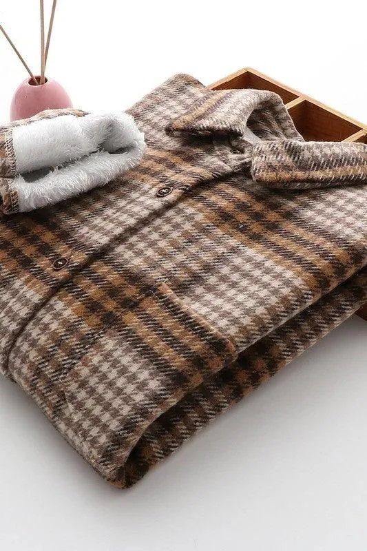 FLEECE INNER WINTER WARM PLAID SHIRT FOR WOMEN