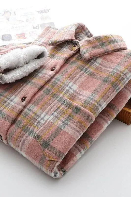 FLEECE INNER WINTER WARM PLAID SHIRT FOR WOMEN