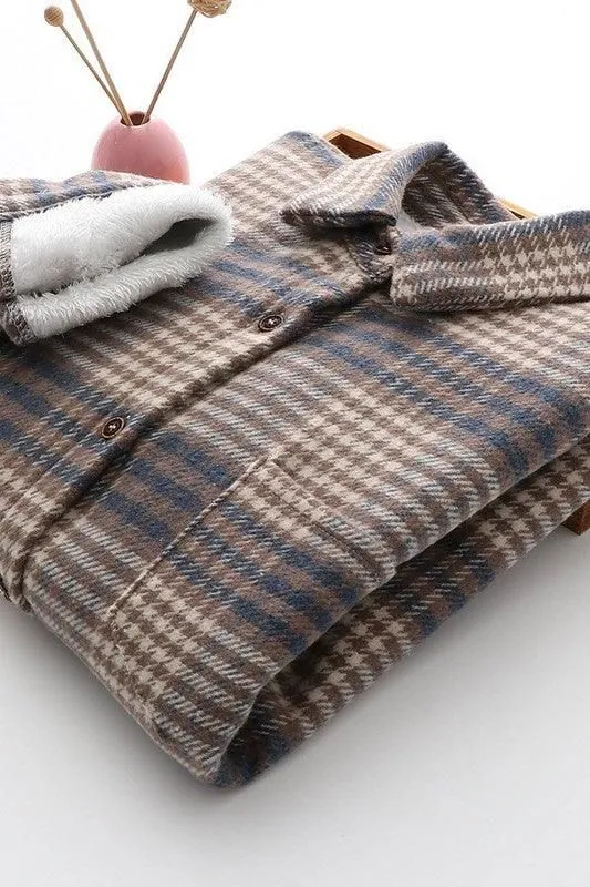 FLEECE INNER WINTER WARM PLAID SHIRT FOR WOMEN