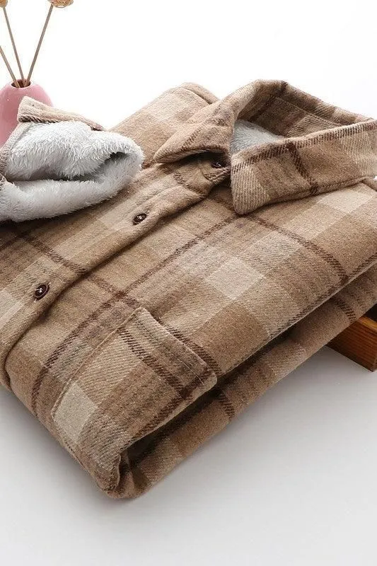 FLEECE INNER WINTER WARM PLAID SHIRT FOR WOMEN