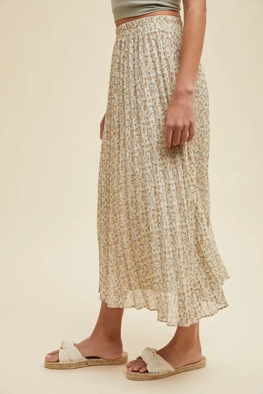 Floral Pleated Midi Skirt
