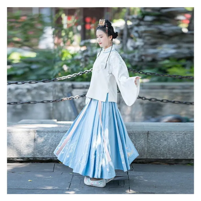 Flower Embroidered Hanfu Blouse / High Waist Maxi