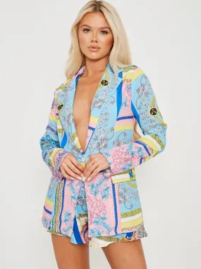 Freya Patterned Print Blazer In Blue