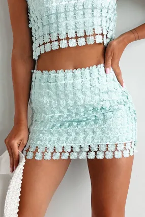 Futuristic Flair Lurex Crochet Mini Skirt (Mint Silver)