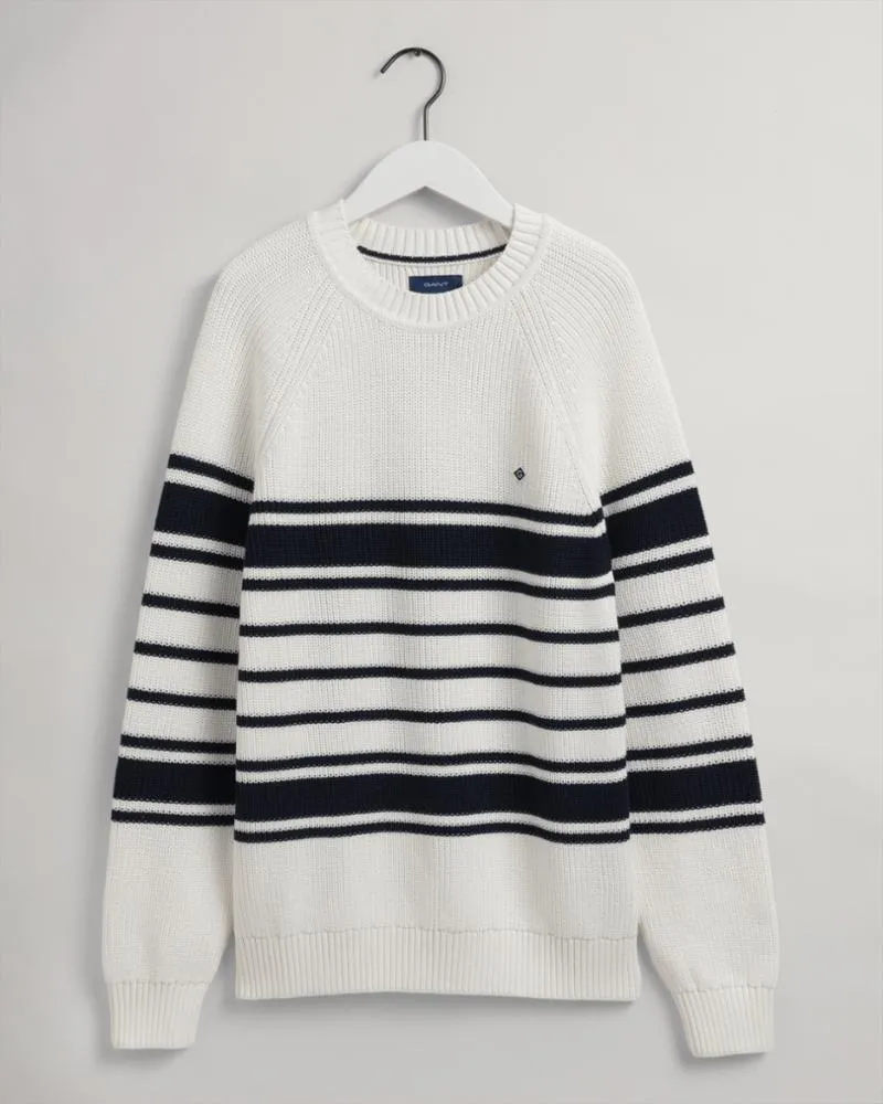 Gant Apparel Mens COTTON RIB STRIPED C-NECK 113/EGGSHELL