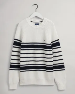 Gant Apparel Mens COTTON RIB STRIPED C-NECK 113/EGGSHELL