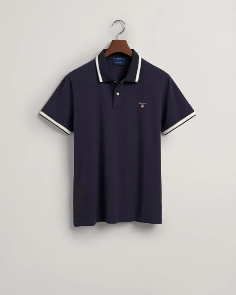 Gant Apparel Mens HERRINGBONE TIPPING PIQUE 433/EVENING BLUE