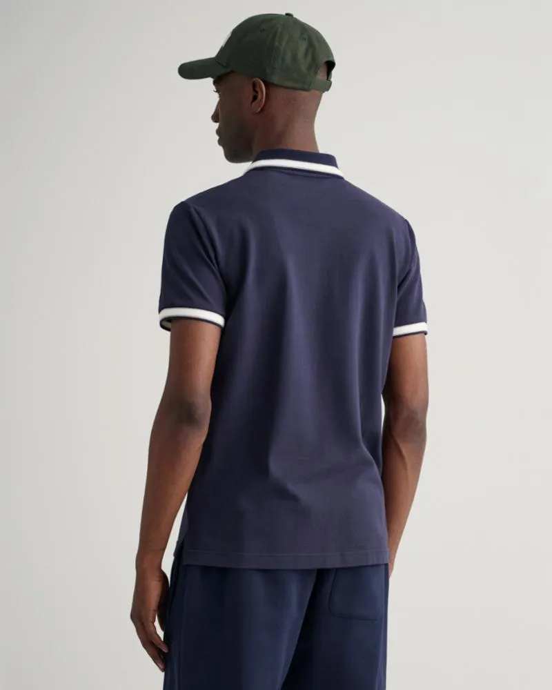 Gant Apparel Mens HERRINGBONE TIPPING PIQUE 433/EVENING BLUE