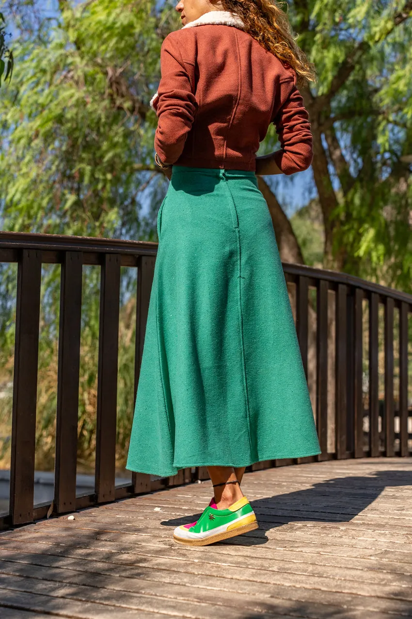 GNS Woman Green Self-patterned Coat High Waist Pocketed Skirt Bst3461 - Foggia