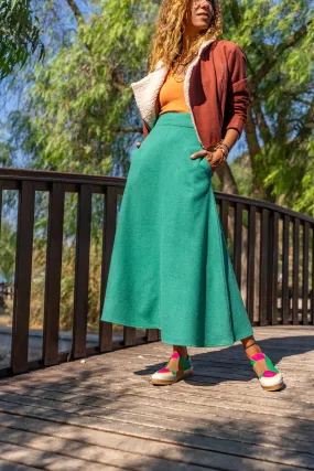 GNS Woman Green Self-patterned Coat High Waist Pocketed Skirt Bst3461 - Foggia