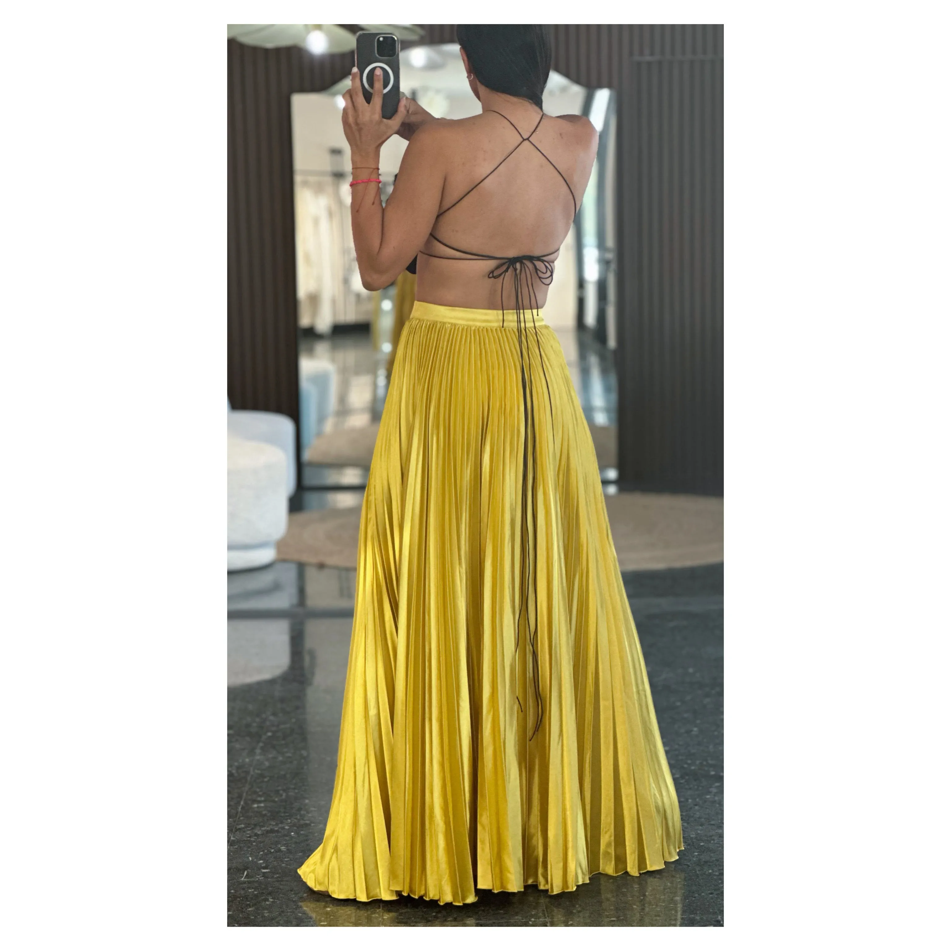 Golden Yellow Pleated Maxi Skirt