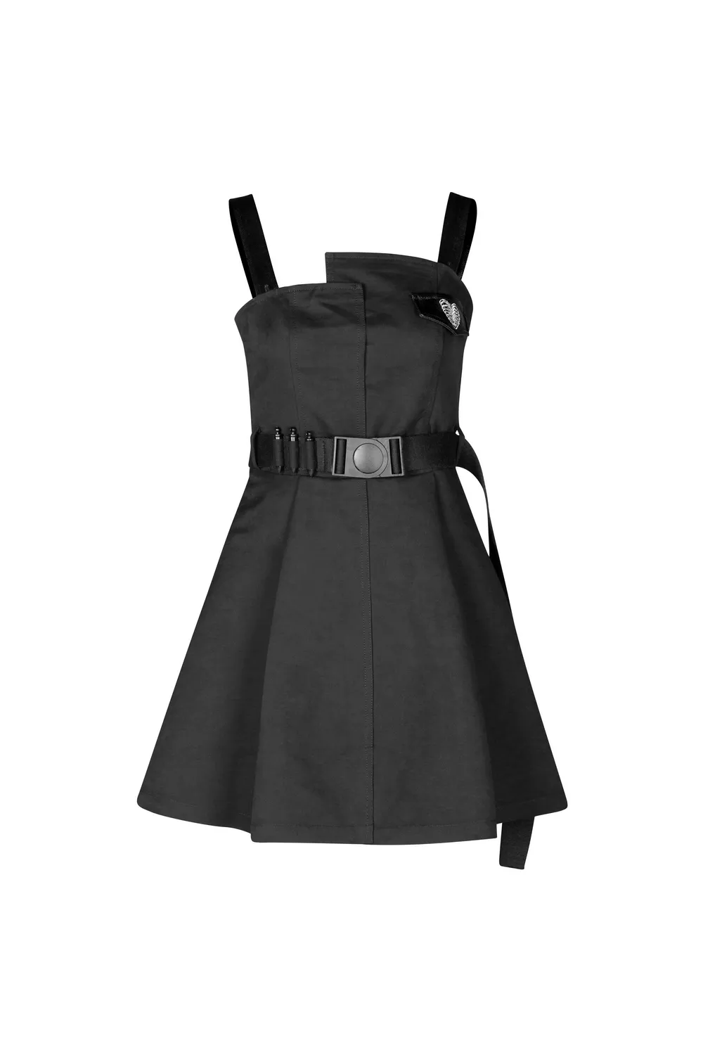 Gothic Punk Sleeveless Dress with Belt and Embroidery