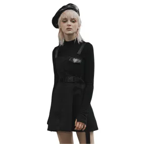 Gothic Punk Sleeveless Dress with Belt and Embroidery
