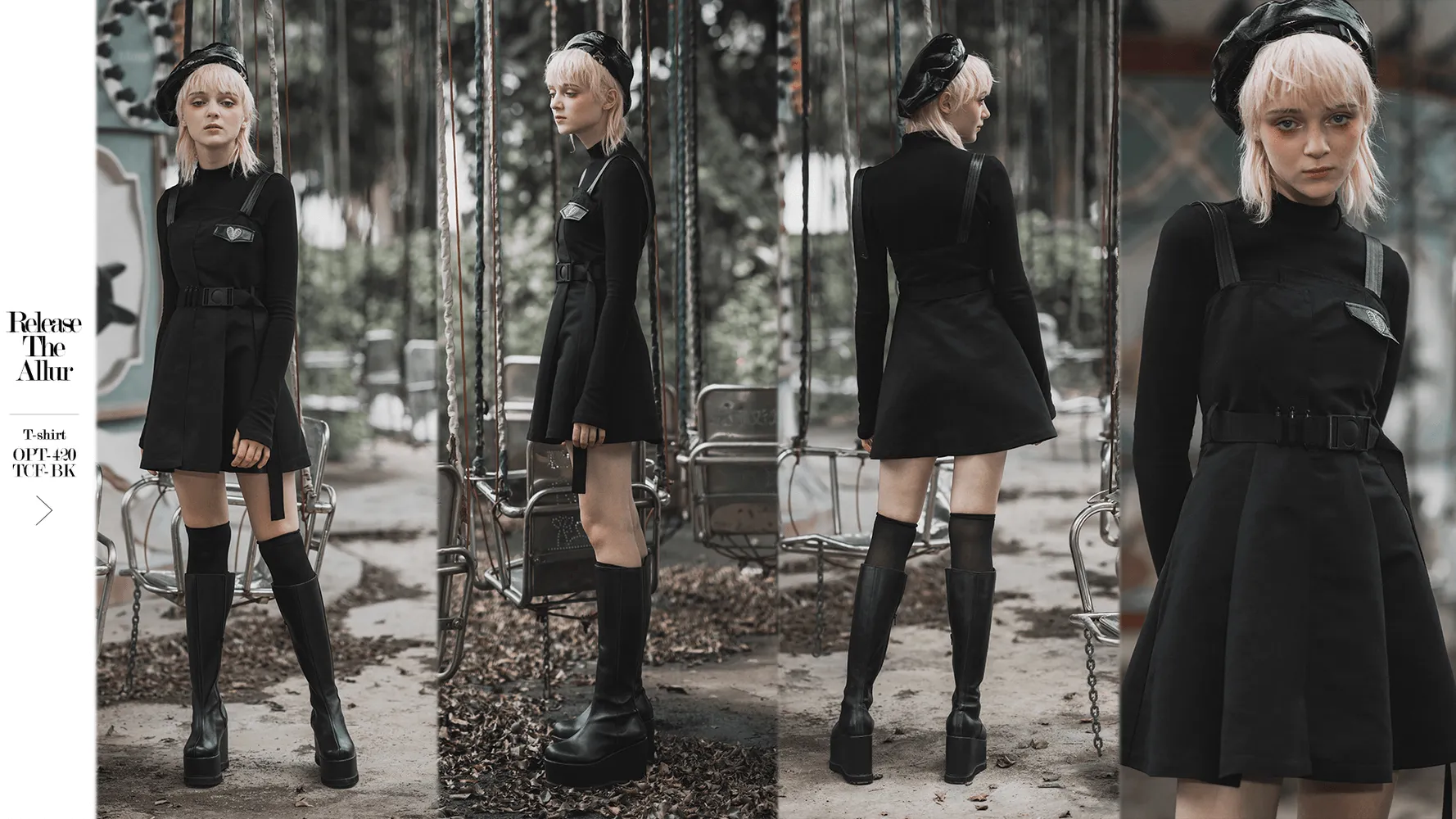 Gothic Punk Sleeveless Dress with Belt and Embroidery
