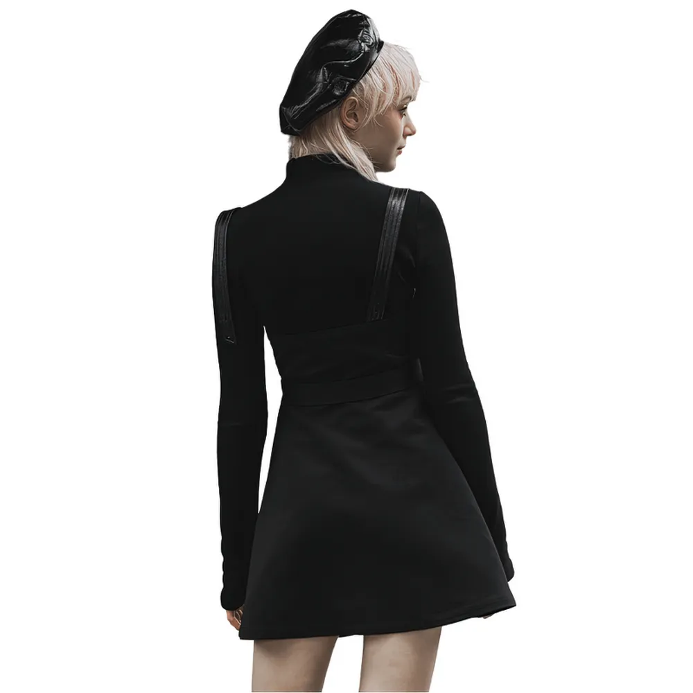Gothic Punk Sleeveless Dress with Belt and Embroidery