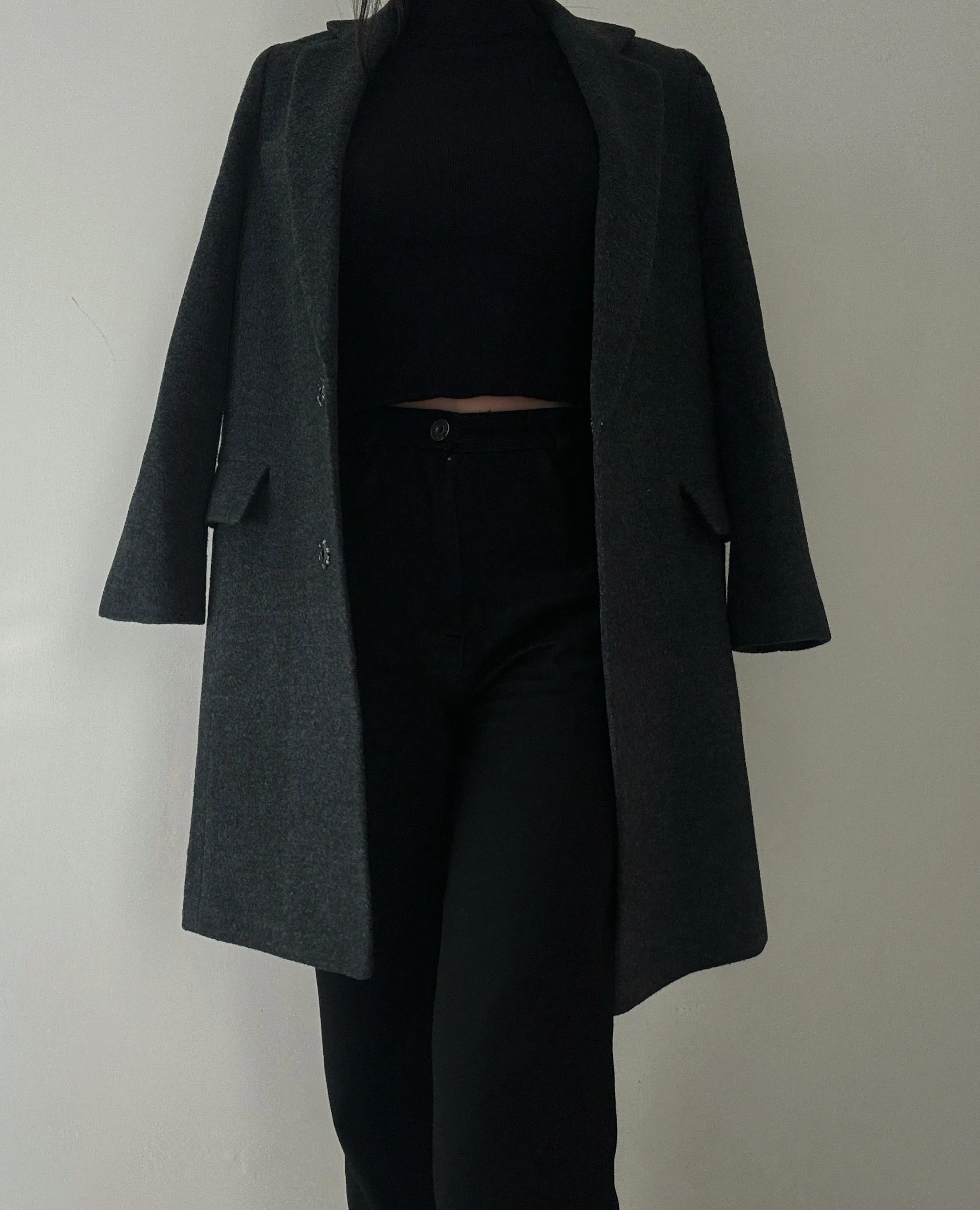 Grey Structured Midi Coat (65% Wool)