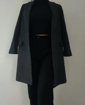 Grey Structured Midi Coat (65% Wool)