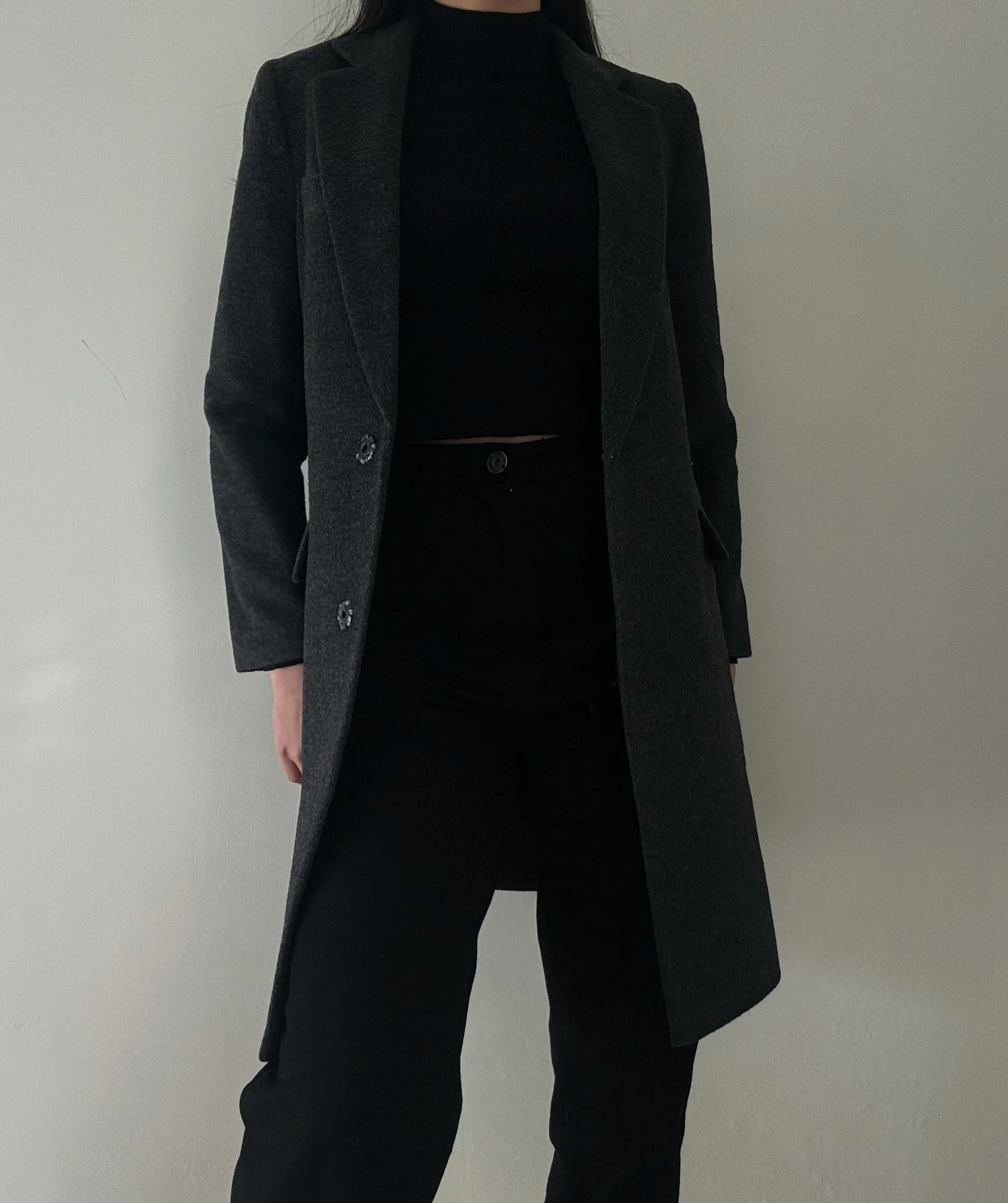 Grey Structured Midi Coat (65% Wool)