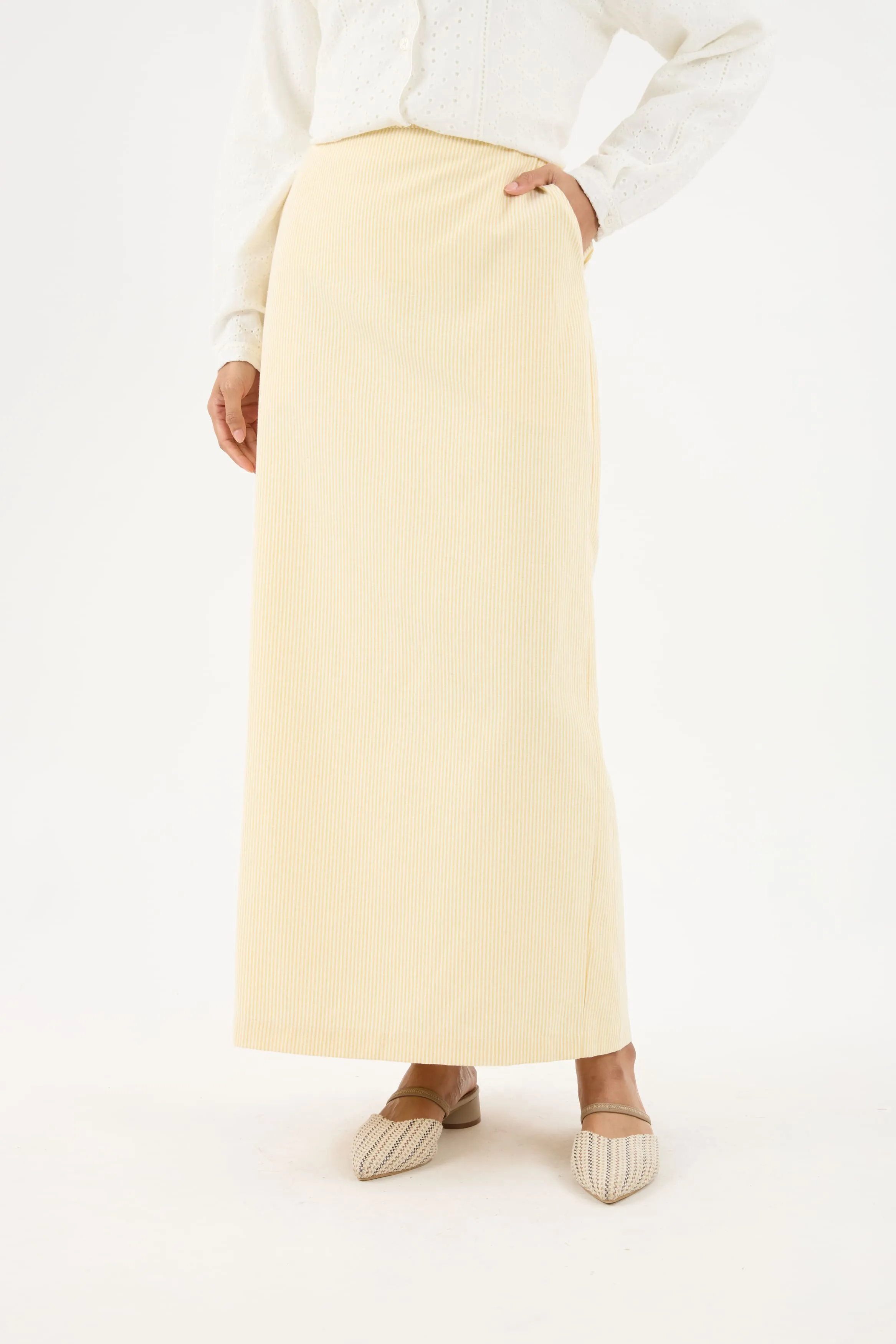 Harmoni Butter Yellow Striped Linen Skirt