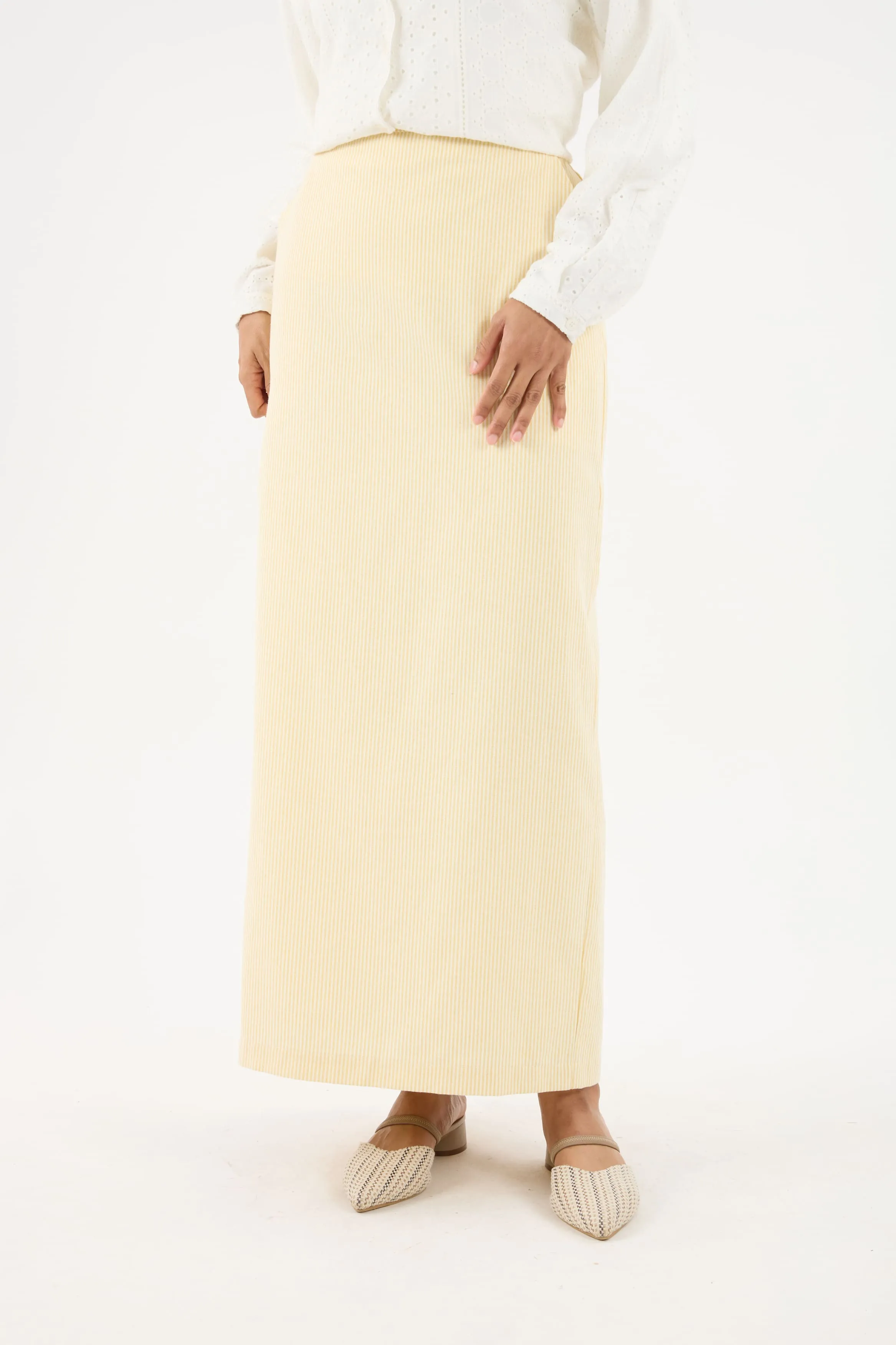Harmoni Butter Yellow Striped Linen Skirt