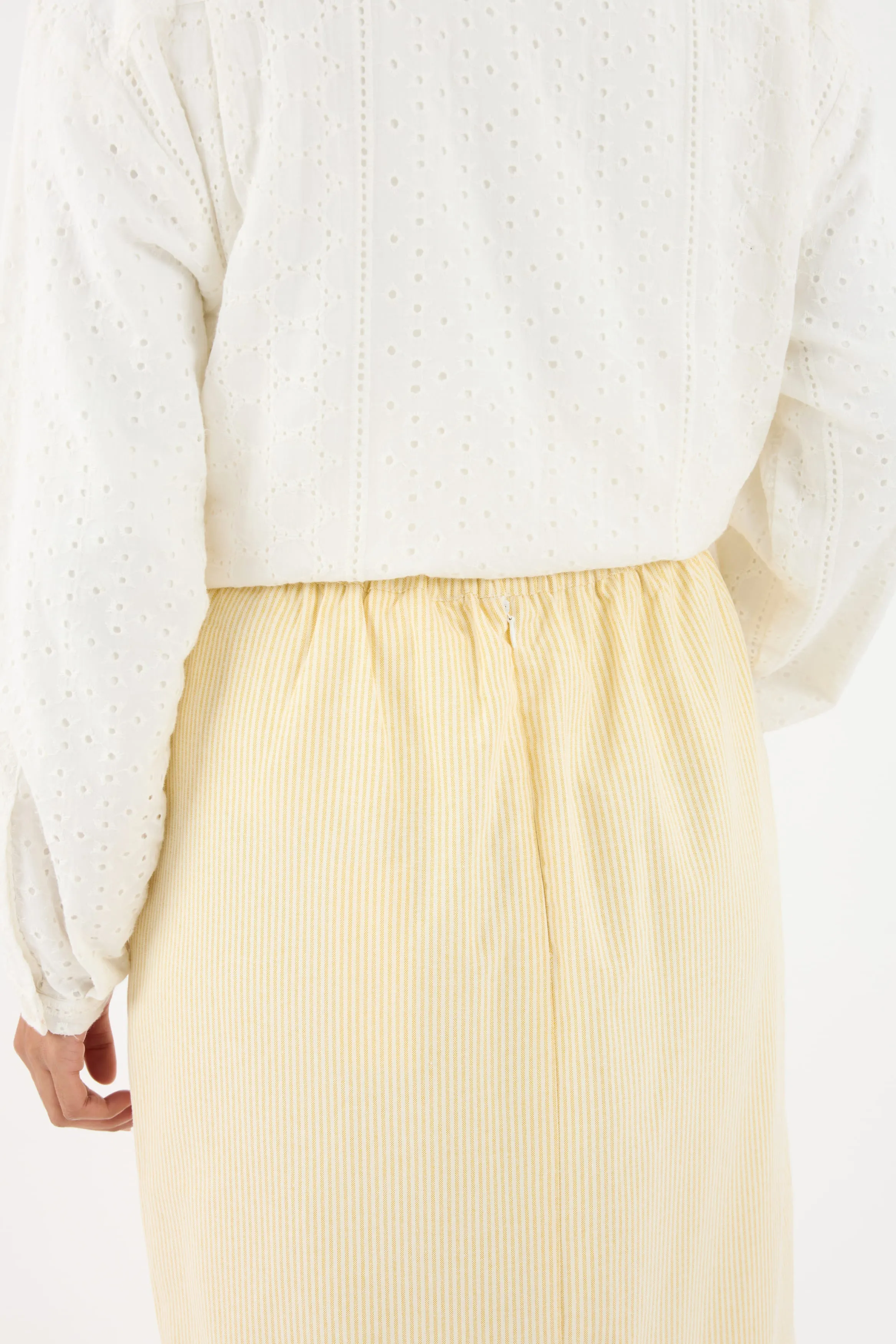 Harmoni Butter Yellow Striped Linen Skirt