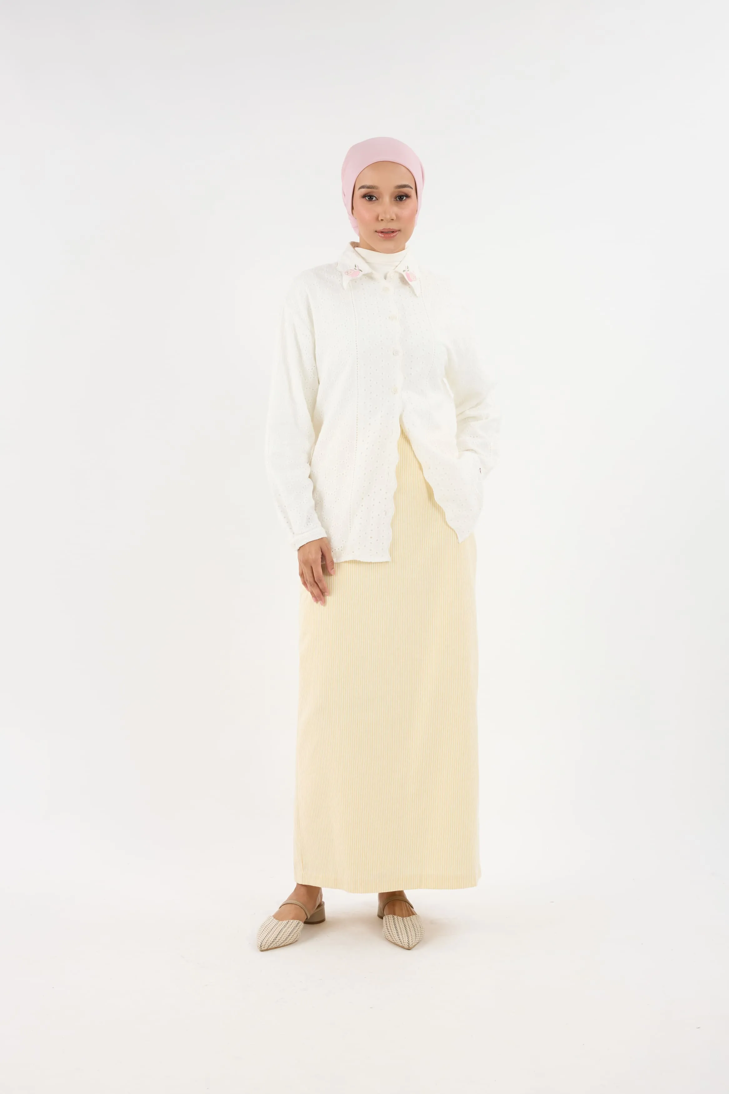 Harmoni Butter Yellow Striped Linen Skirt