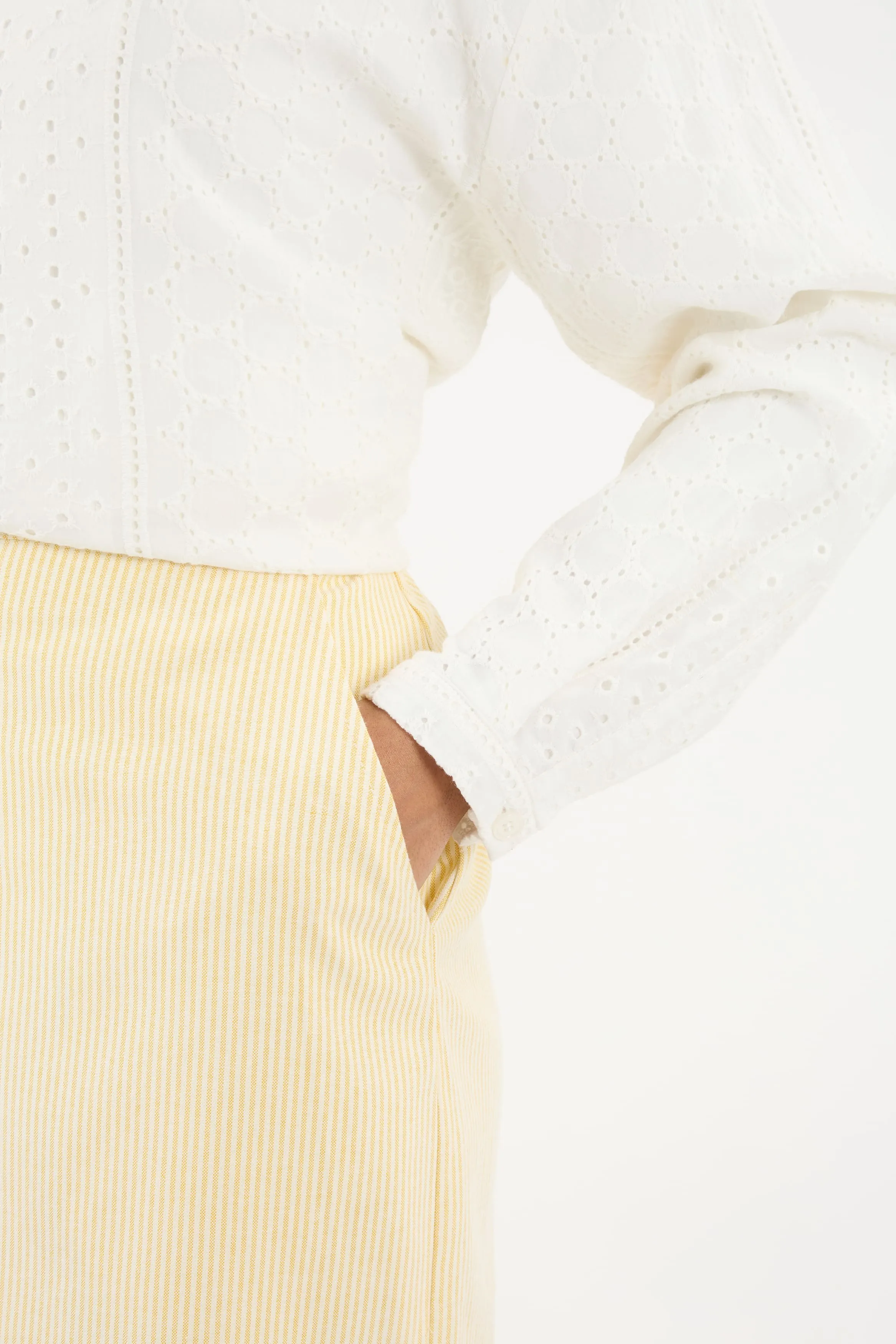 Harmoni Butter Yellow Striped Linen Skirt