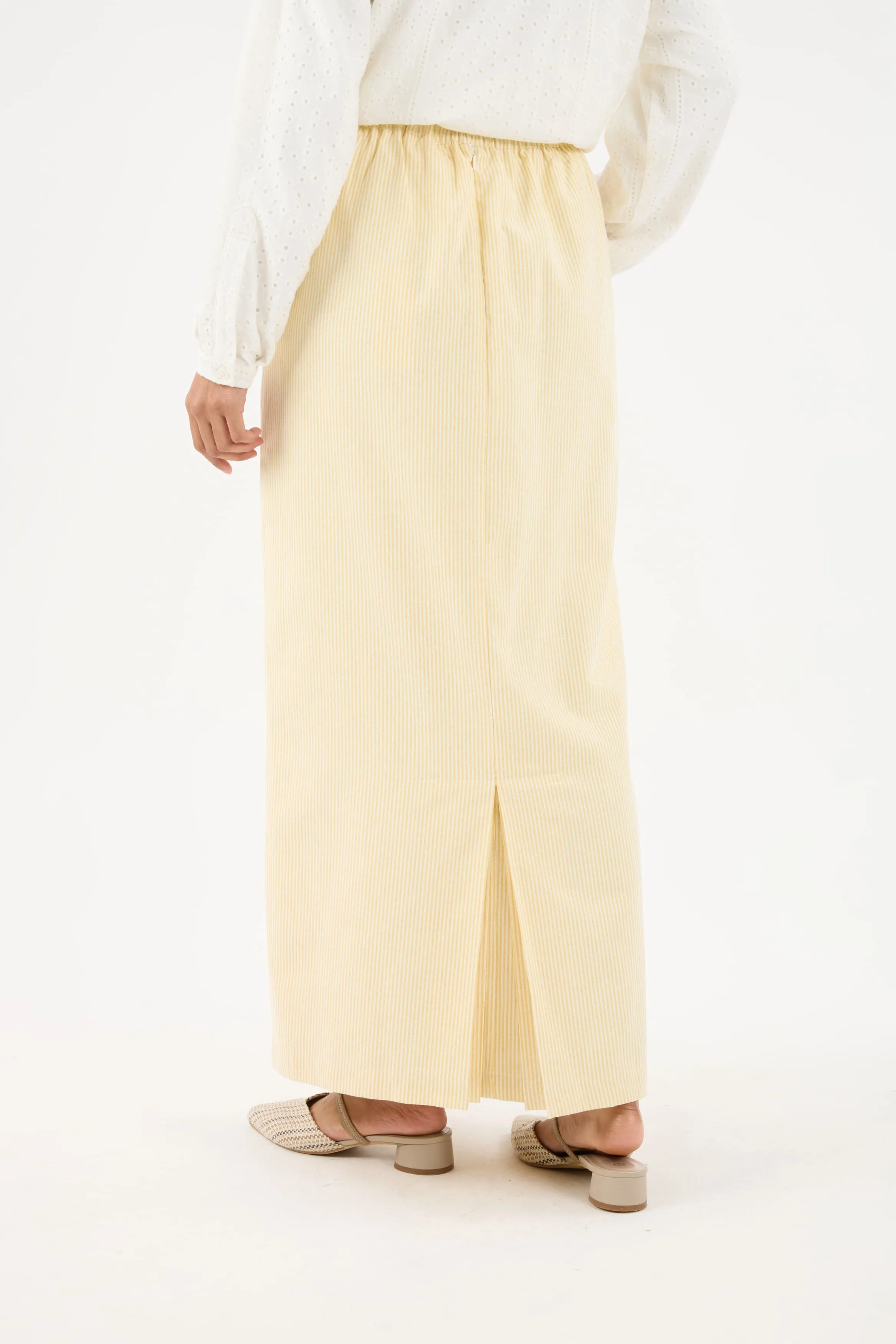 Harmoni Butter Yellow Striped Linen Skirt