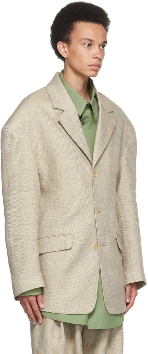 Hed Mayner Taupe Linen Herringbone Blazer