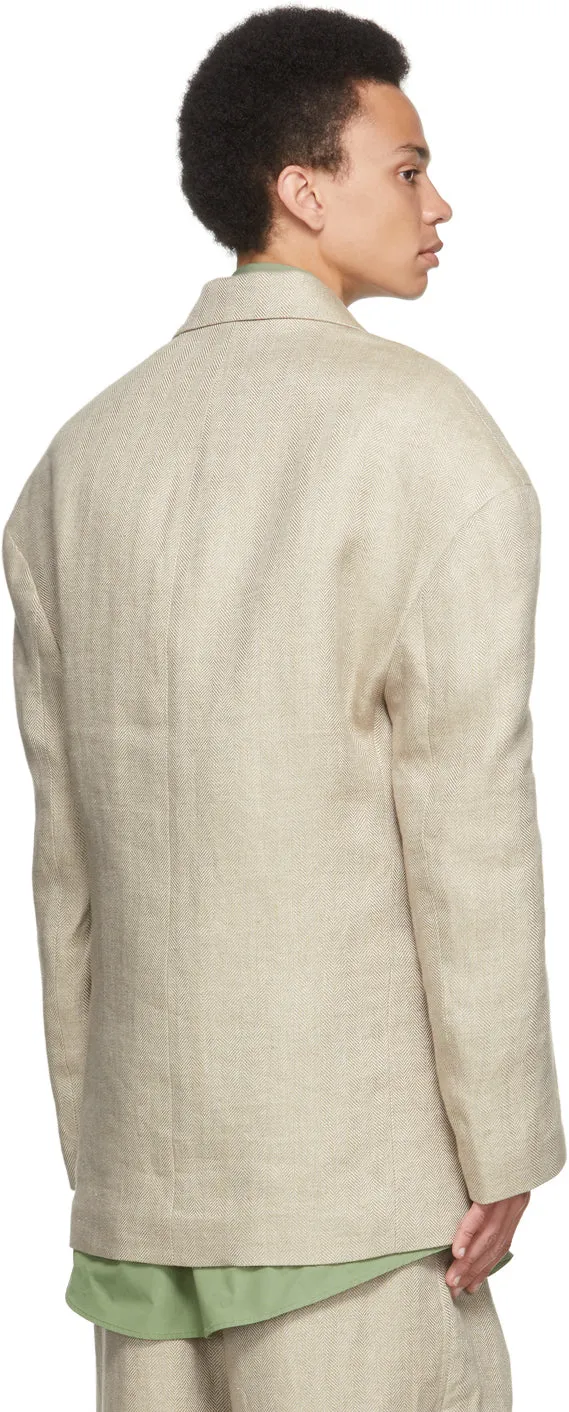 Hed Mayner Taupe Linen Herringbone Blazer