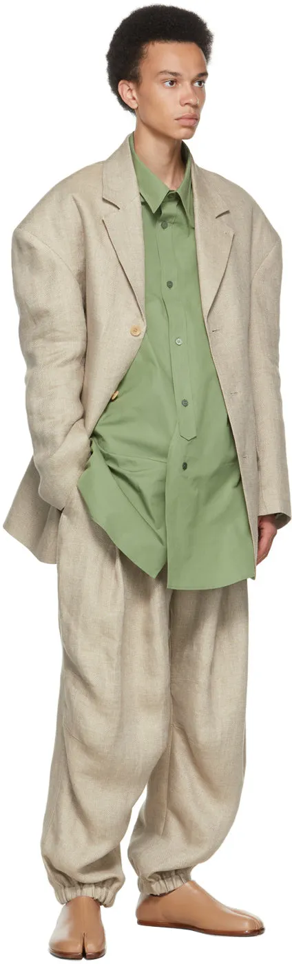 Hed Mayner Taupe Linen Herringbone Blazer